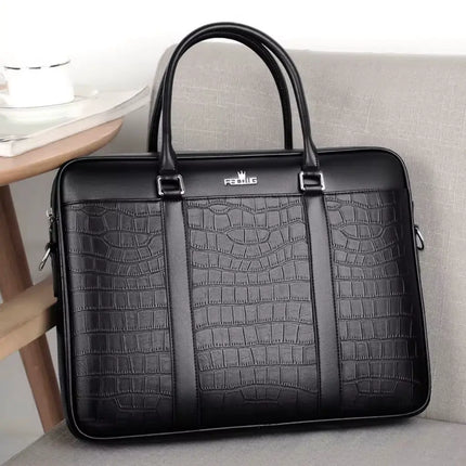 13-inch Crocodile Print Leather Laptop Bag – Premium Business Briefcase with Timeless Design