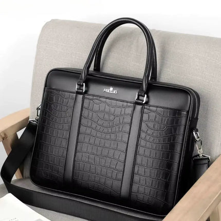 13-inch Crocodile Print Leather Laptop Bag – Premium Business Briefcase with Timeless Design