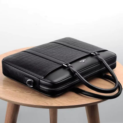 13-inch Crocodile Print Leather Laptop Bag – Premium Business Briefcase with Timeless Design