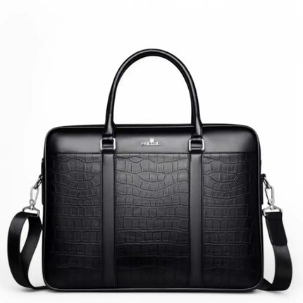 13-inch Crocodile Print Leather Laptop Bag – Premium Business Briefcase with Timeless Design