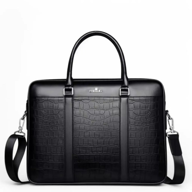 13-inch Crocodile Print Leather Laptop Bag – Premium Business Briefcase with Timeless Design