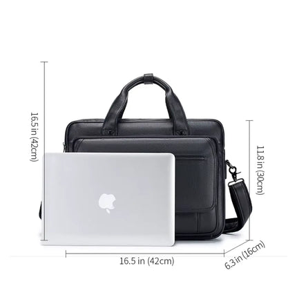 lack Leather Laptop Bag – Spacious Business Briefcase with Multiple Compartments