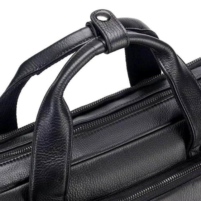 lack Leather Laptop Bag – Spacious Business Briefcase with Multiple Compartments