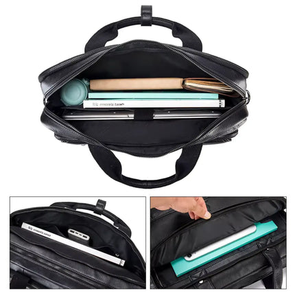lack Leather Laptop Bag – Spacious Business Briefcase with Multiple Compartments