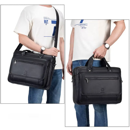 lack Leather Laptop Bag – Spacious Business Briefcase with Multiple Compartments