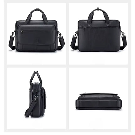 lack Leather Laptop Bag – Spacious Business Briefcase with Multiple Compartments