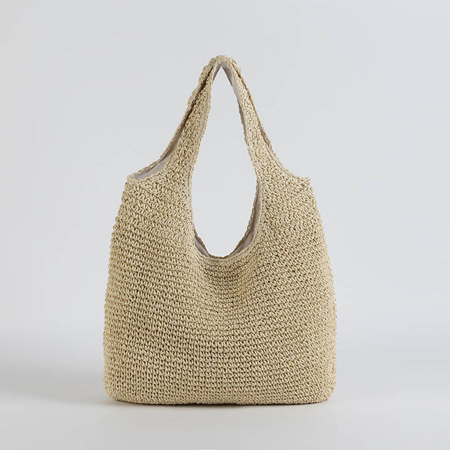 Large Bohemian Woven Straw Shopper Bag with Zipper – Sustainable Boho Beach Tote