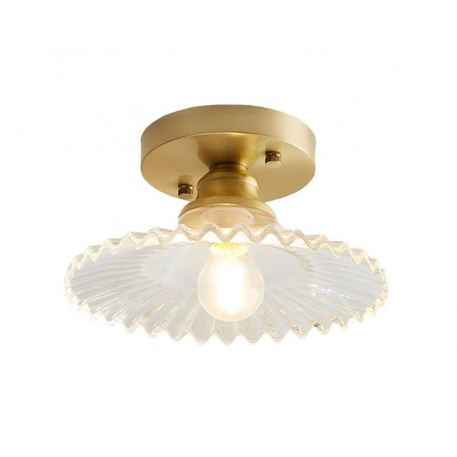 Retro Ribbed Glass Ceiling Light Fixture – Vintage Flush Mount Lamp with Clear Dome Shade