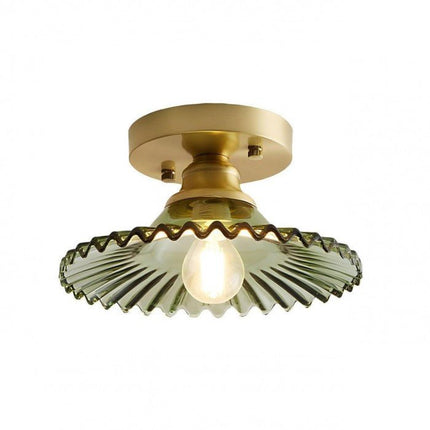 Retro Ribbed Glass Ceiling Light Fixture – Vintage Flush Mount Lamp with Clear Dome Shade