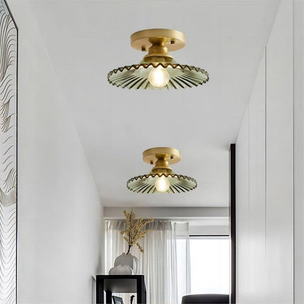 Retro Ribbed Glass Ceiling Light Fixture – Vintage Flush Mount Lamp with Clear Dome Shade