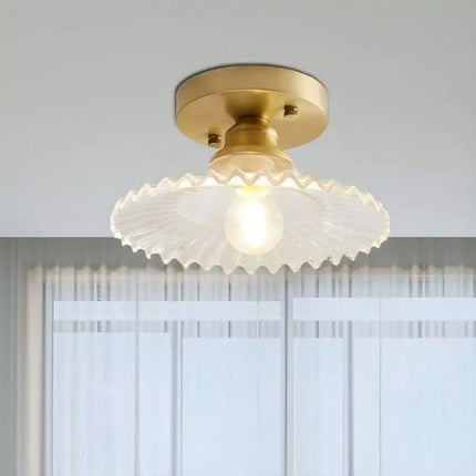 Retro Ribbed Glass Ceiling Light Fixture – Vintage Flush Mount Lamp with Clear Dome Shade