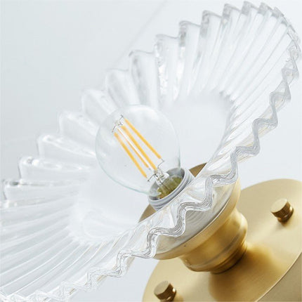 Retro Ribbed Glass Ceiling Light Fixture – Vintage Flush Mount Lamp with Clear Dome Shade