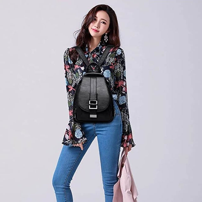 Waterproof Vegan Leather Anti-Theft Backpack for Women – Convertible Rucksack & Handbag with Hidden Zipper