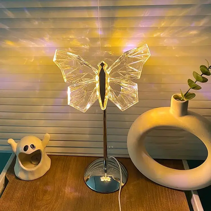 Crystal Wings Butterfly Table Lamp 13.8" x 9.8" – Elegant Crystal Light for Living Room or Bedroom Décor