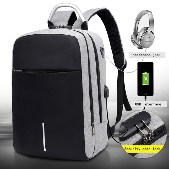 Waterproof Anti-Theft Laptop Backpack 15.6" – USB Charging Port – Grey/Black Business & Travel Bag