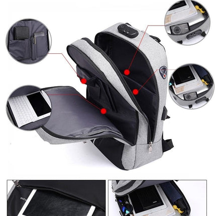 Waterproof Anti-Theft Laptop Backpack 15.6" – USB Charging Port – Grey/Black Business & Travel Bag