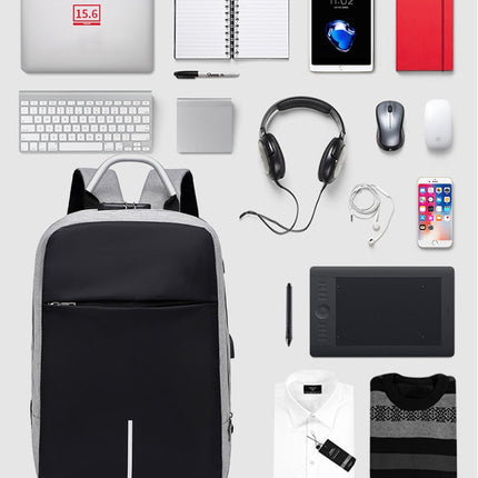 Waterproof Anti-Theft Laptop Backpack 15.6" – USB Charging Port – Grey/Black Business & Travel Bag