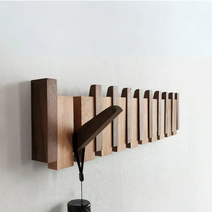 Modern Solid Wood Wall Mounted Coat Rack – Scandinavian Entryway Organizer with Hidden Flip Hooks