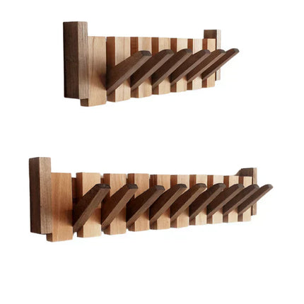 Modern Solid Wood Wall Mounted Coat Rack – Scandinavian Entryway Organizer with Hidden Flip Hooks