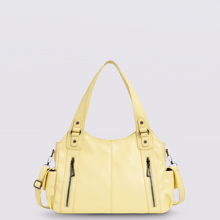 Black Leather Shoulder Bag with Side Pockets – Spacious & Elegant Women’s Leather Handbag