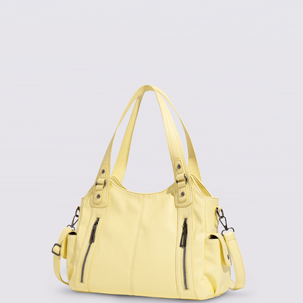 Black Leather Shoulder Bag with Side Pockets – Spacious & Elegant Women’s Leather Handbag